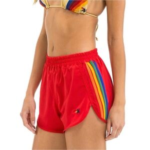 Aviator Nation Women’s 5 Stripe Flex Board Shorts - Red // Rainbow